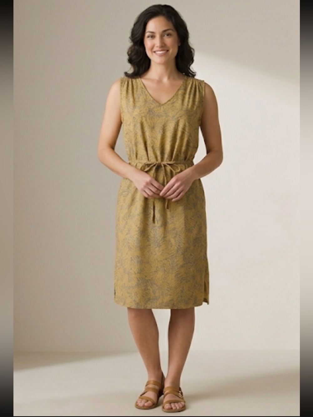 Prana Mustard Yellow Sleeveless V-Neck Backless Dress